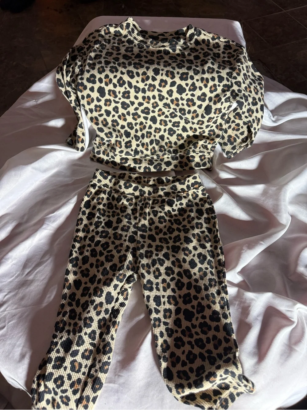 Cat & Jack Leopard Print Ribbed Pajama Set - Tan & Black